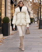 Zinnia Women's Padded Winter Jacket with Faux Fur Collar and Short Parka Silhouette