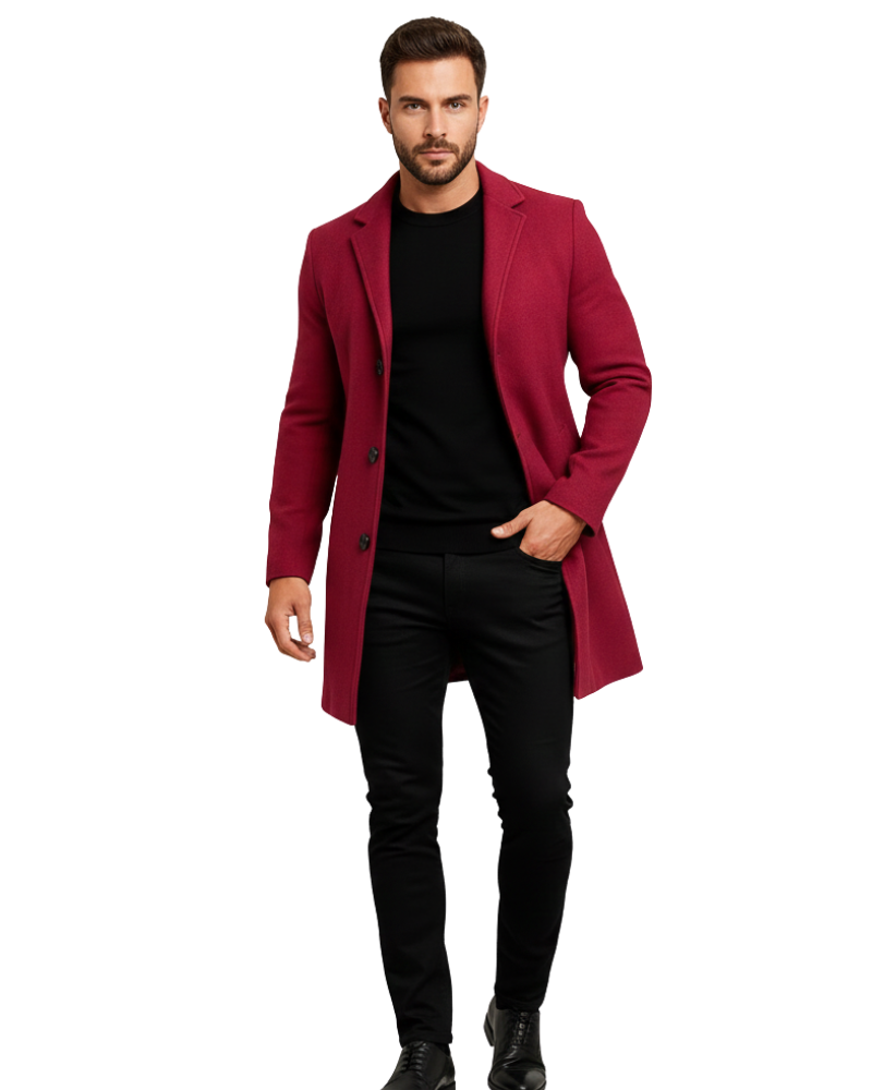 Edward Men's Winter Coat – Long Windproof Smart Overcoat with Classic Lapel