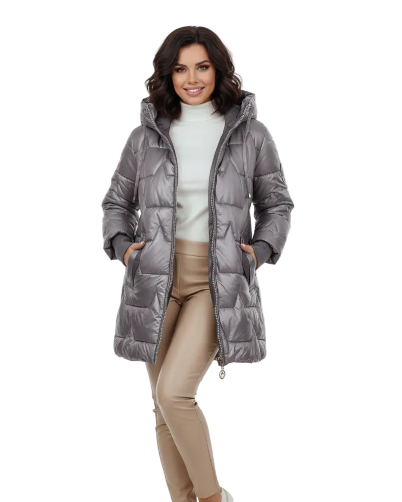 Audrey Women's Winter Coat – Hooded Button Front Cotton Blend Smart Casual Overcoat