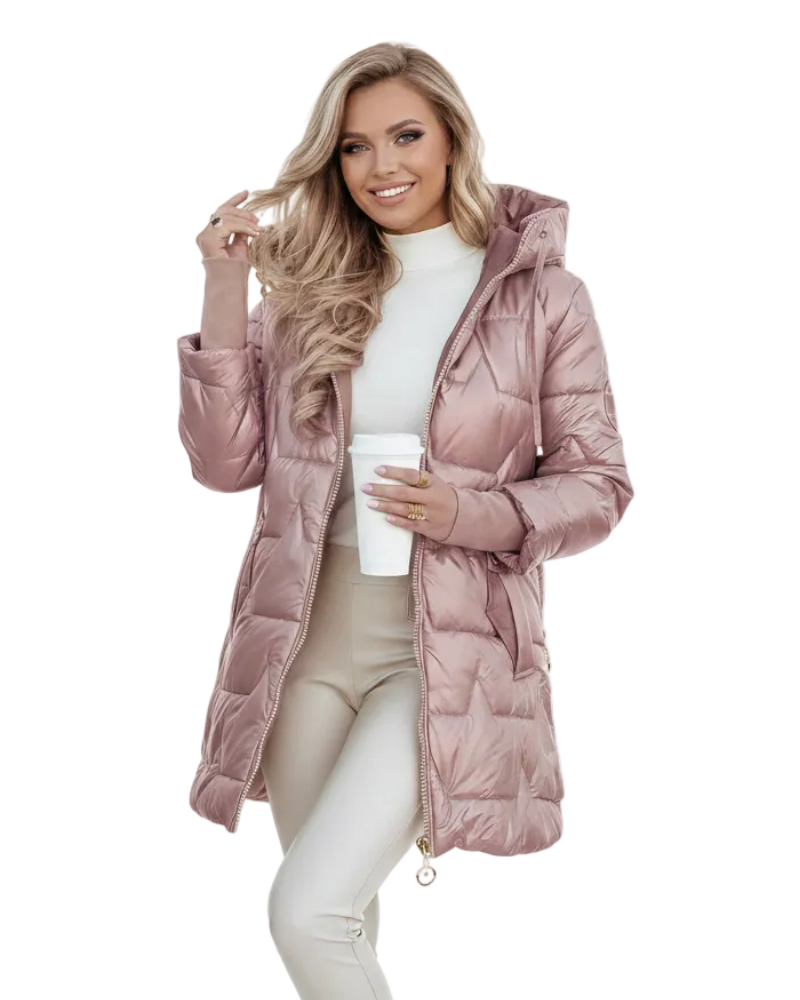 Audrey Women's Winter Coat – Hooded Button Front Cotton Blend Smart Casual Overcoat