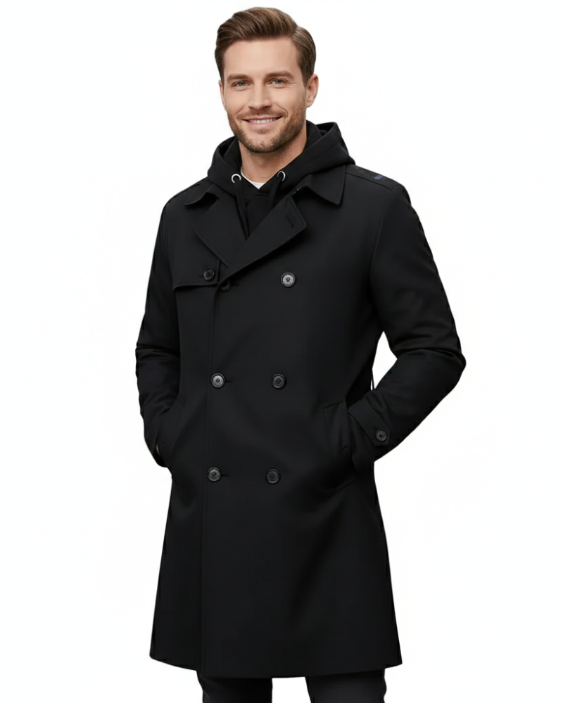 Edward Men's Trench Coat – Double Breasted Belted Smart Long Overcoat