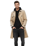 Edward Men's Trench Coat – Double Breasted Belted Smart Long Overcoat