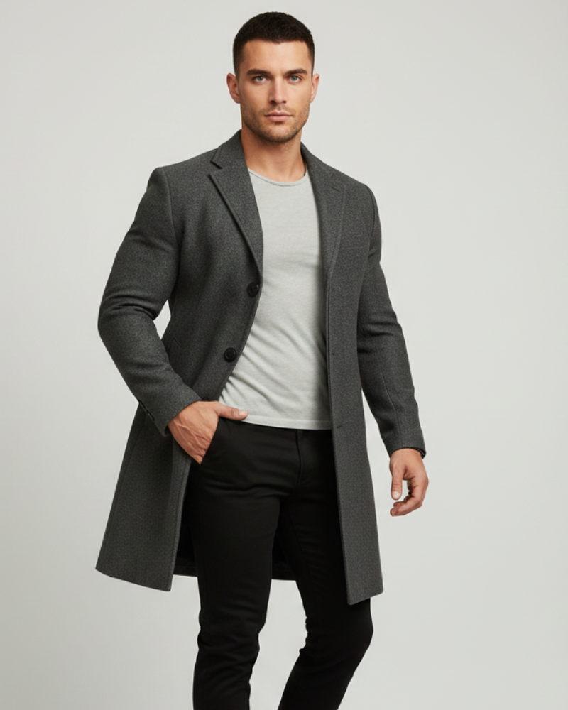 Edward Men's Winter Coat – Long Windproof Smart Overcoat with Classic Lapel