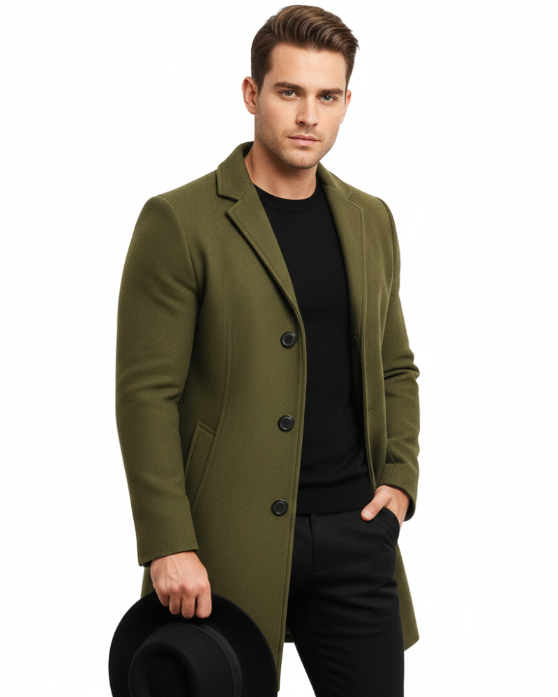 Edward Men's Winter Coat – Long Windproof Smart Overcoat with Classic Lapel