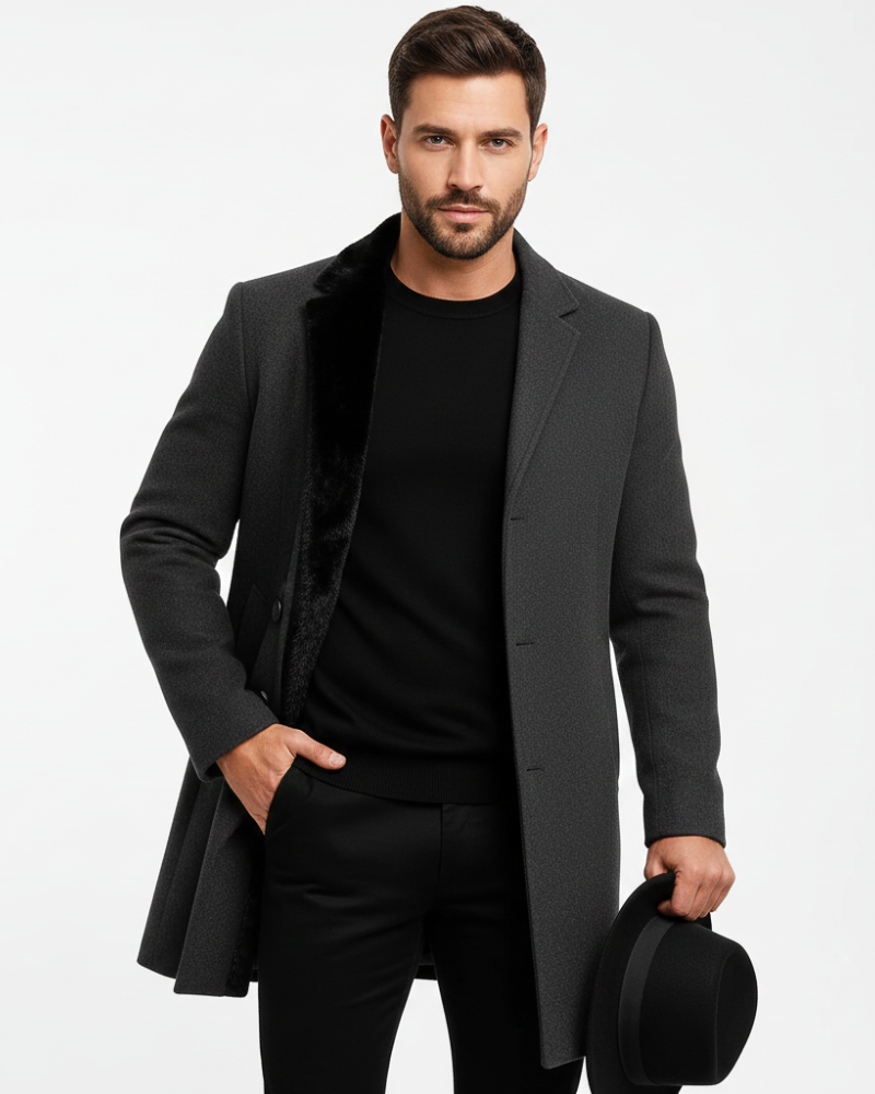 Edward Men's Winter Coat – Long Windproof Smart Overcoat with Classic Lapel