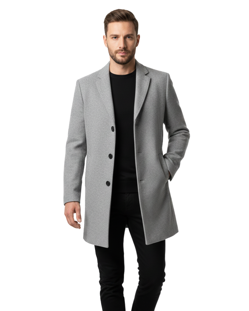 Edward Men's Winter Coat – Long Windproof Smart Overcoat with Classic Lapel
