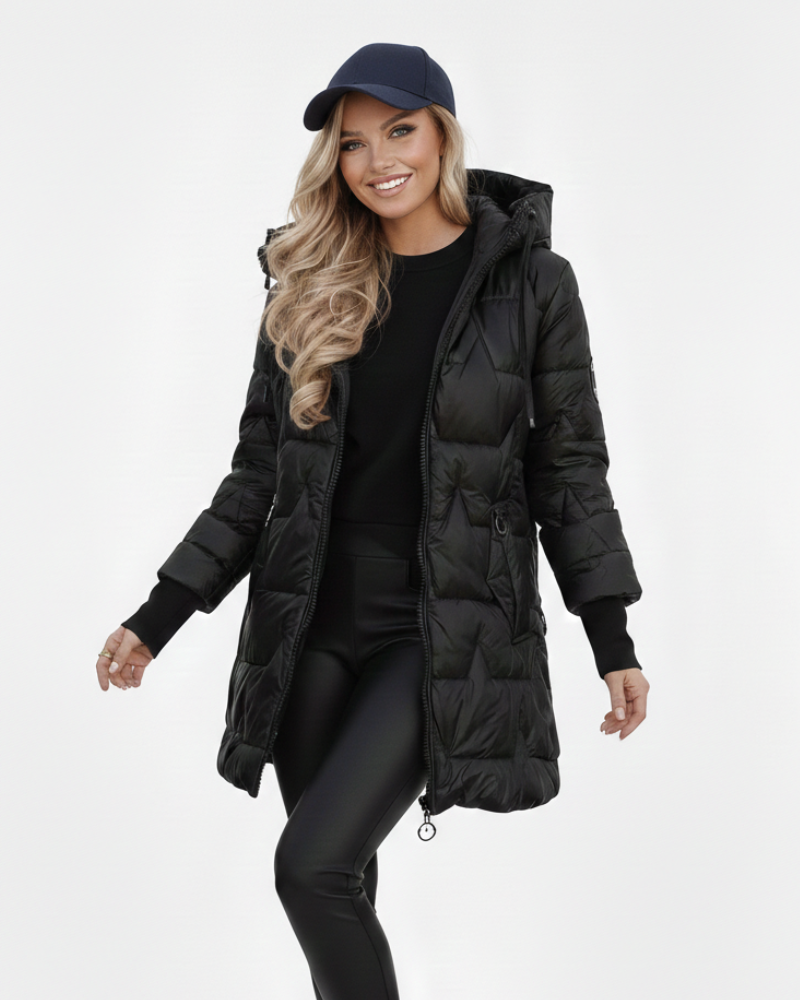 Audrey Women's Winter Coat – Hooded Button Front Cotton Blend Smart Casual Overcoat