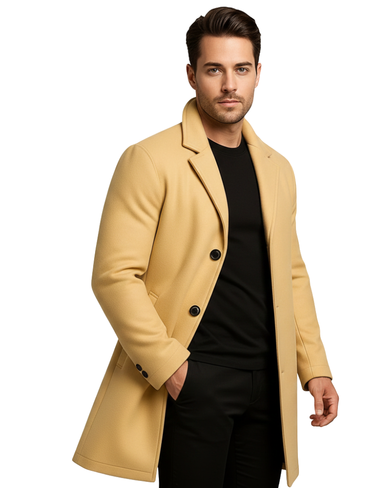Edward Men's Winter Coat – Long Windproof Smart Overcoat with Classic Lapel