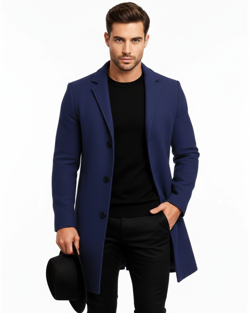 Edward Men's Winter Coat – Long Windproof Smart Overcoat with Classic Lapel