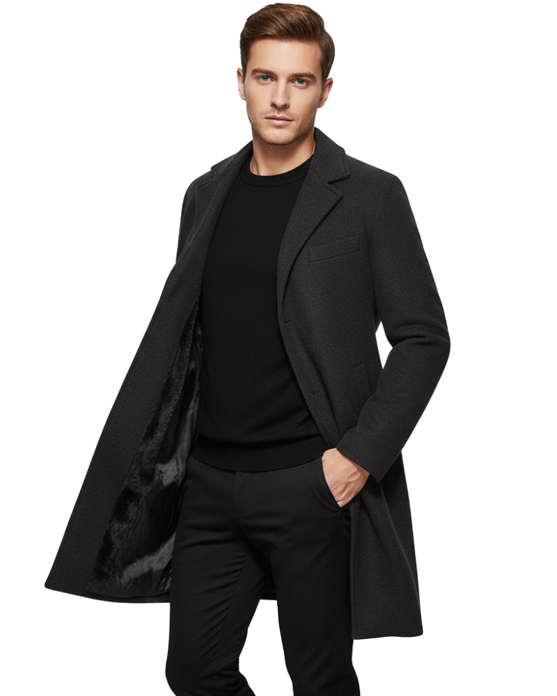 Edward Men's Winter Coat – Long Windproof Smart Overcoat with Classic Lapel