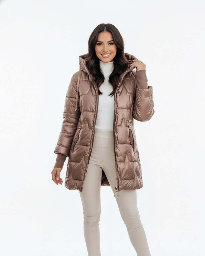 Audrey Women's Winter Coat – Hooded Button Front Cotton Blend Smart Casual Overcoat