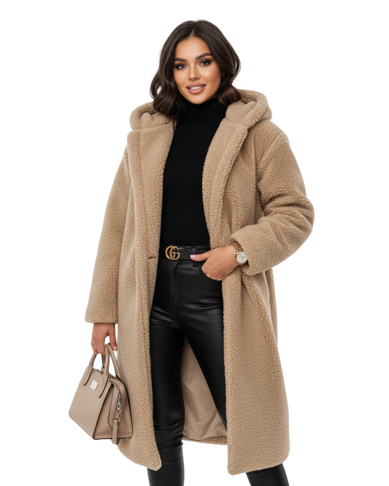 Vivian Women's Teddy Coat – Oversized Wool Blend Winter Faux Shearling Jacket