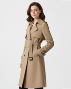 Beatrice Women's Trench Coat – Double Breasted Belted Mid Length Smart Overcoat