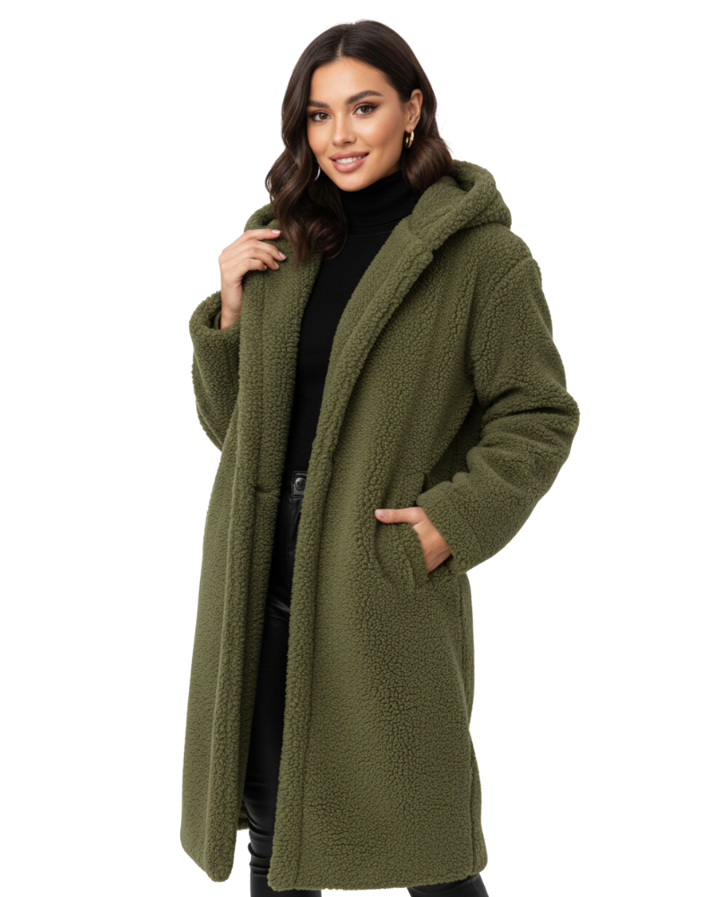 Vivian Women's Teddy Coat – Oversized Wool Blend Winter Faux Shearling Jacket