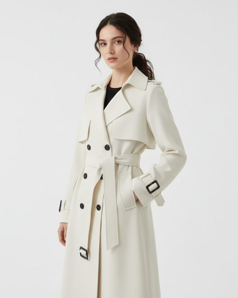 Beatrice Women's Trench Coat – Double Breasted Belted Mid Length Smart Overcoat