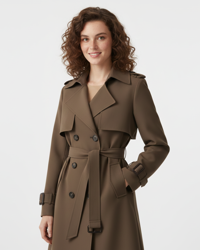 Beatrice Women's Trench Coat – Double Breasted Belted Mid Length Smart Overcoat