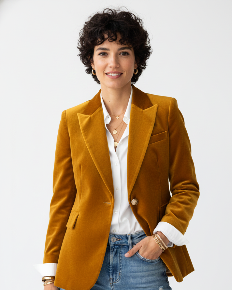 Beatrice Women's Velvet Blazer – Green Single Breasted Smart Tailored Jacket