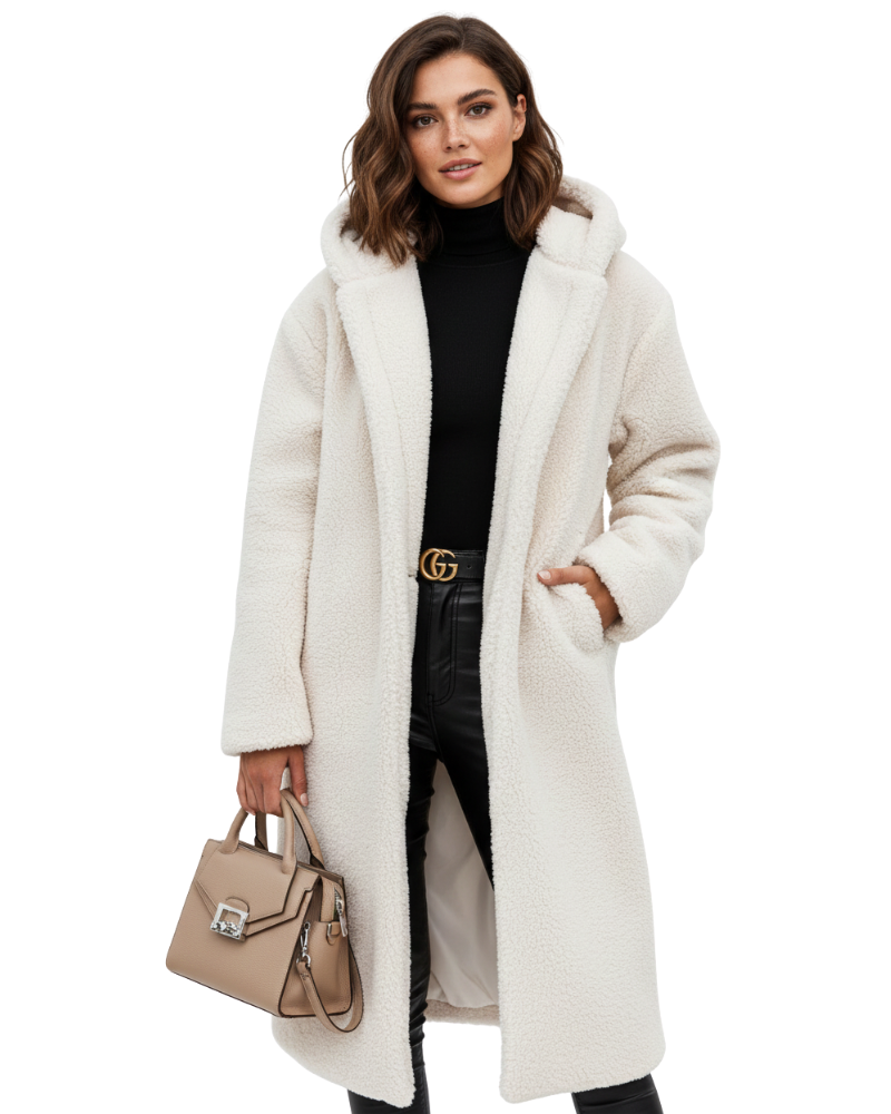 Vivian Women's Teddy Coat – Oversized Wool Blend Winter Faux Shearling Jacket