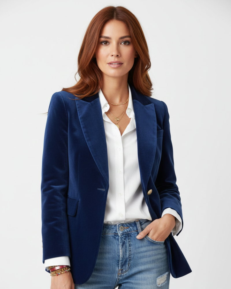 Beatrice Women's Velvet Blazer – Green Single Breasted Smart Tailored Jacket