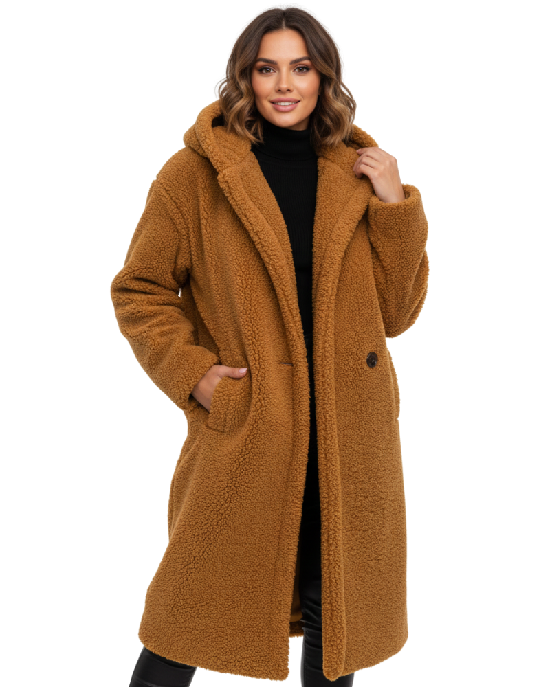 Vivian Women's Teddy Coat – Oversized Wool Blend Winter Faux Shearling Jacket