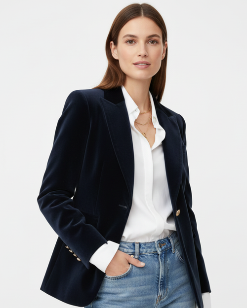 Beatrice Women's Velvet Blazer – Green Single Breasted Smart Tailored Jacket