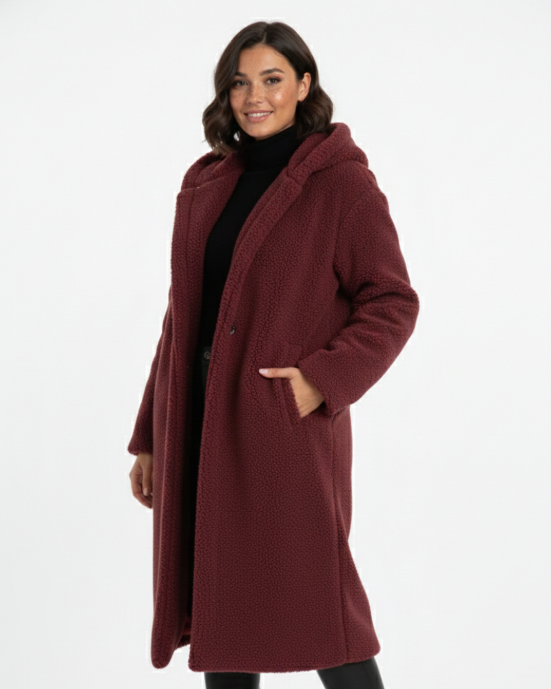 Vivian Women's Teddy Coat – Oversized Wool Blend Winter Faux Shearling Jacket