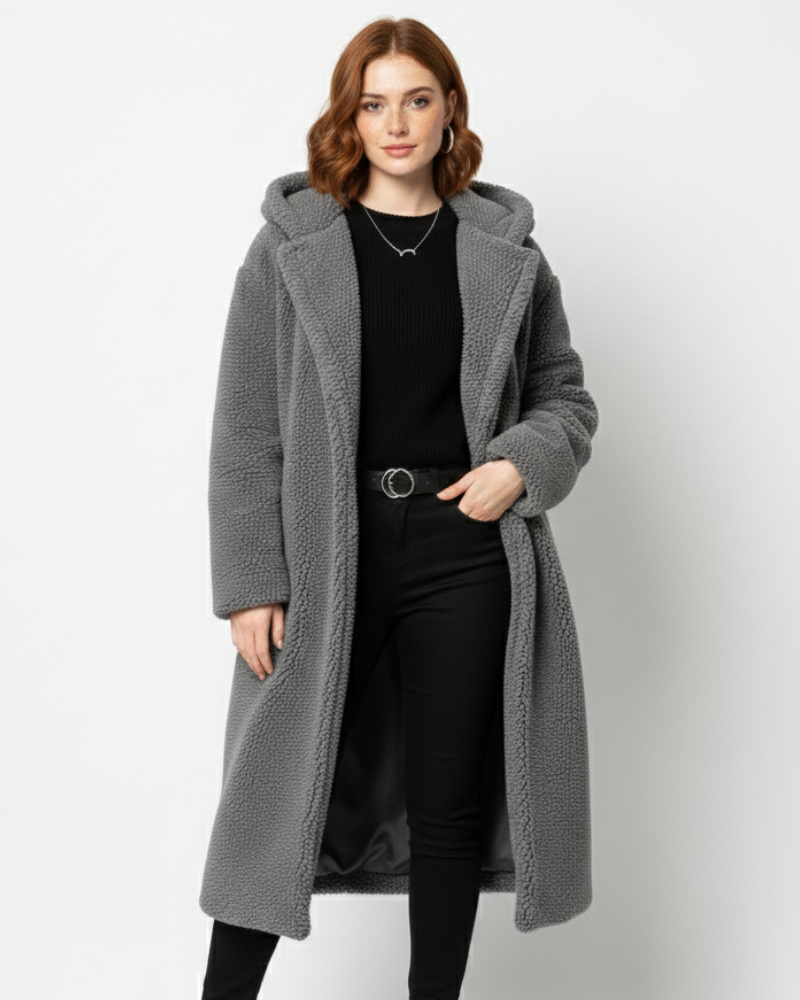 Vivian Women's Teddy Coat – Oversized Wool Blend Winter Faux Shearling Jacket