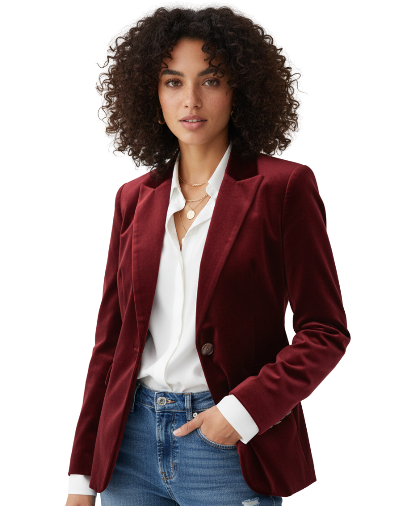 Beatrice Women's Velvet Blazer – Green Single Breasted Smart Tailored Jacket