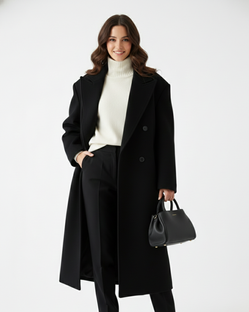 Helena Women's Oversized Double-Breasted Coat – Structured Shoulders & Wool-Look Fabric