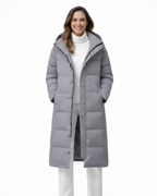 Florence Women's Long Puffer Coat – Padded Hood, High Collar & Regular Fit