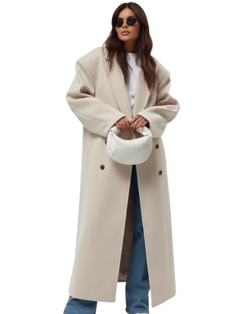 Helena Women's Oversized Double-Breasted Coat – Structured Shoulders & Wool-Look Fabric