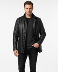 Logan Men's Leather Long Coat – Regular Fit Classic Winter Overcoat