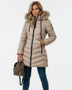 Margot Women's Puffer Jacket – Faux Fur Hood Chevron Quilted Winter Coat