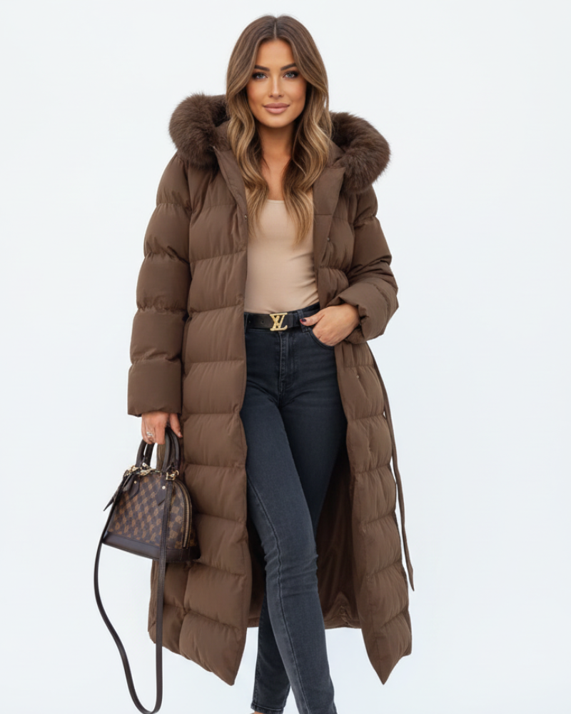 Adeline Women's Long Winter Coat – Water Resistant Hooded Insulated Overcoat