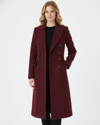 Genevieve Women's Wool Blend Coat – Double Breasted Long Burgundy Winter Coat