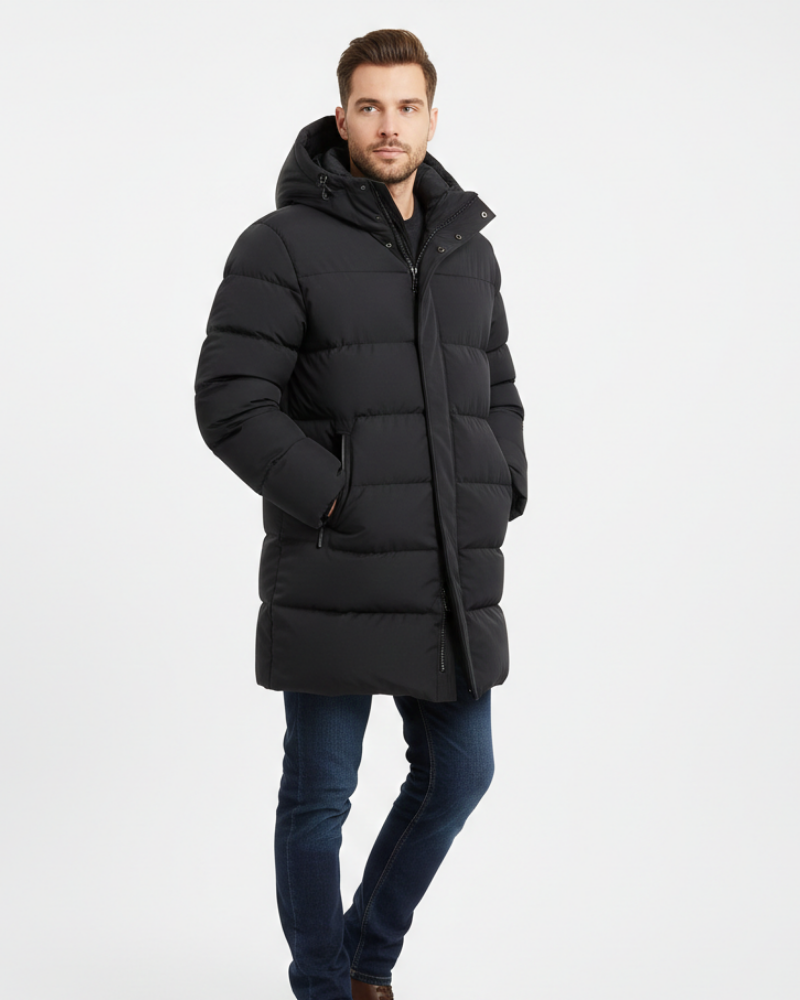 Lachlan Men's Long Puffer Coat – Insulated Hooded Winter Jacket