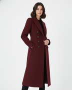 Genevieve Women's Wool Blend Coat – Double Breasted Long Burgundy Winter Coat