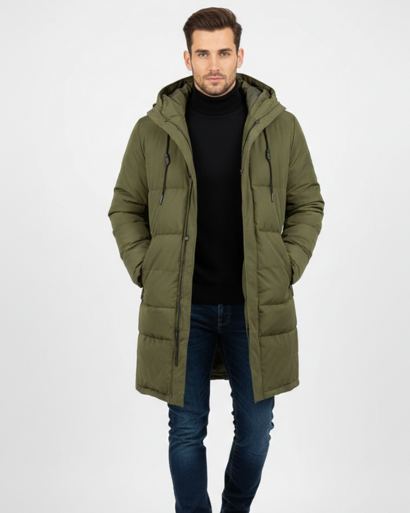 Lachlan Men's Long Puffer Coat – Insulated Hooded Winter Jacket