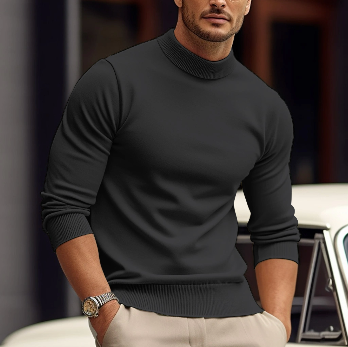 Theron Men's Roll-Neck Jumper – Soft Breathable Knit with a Refined Fitted Shape