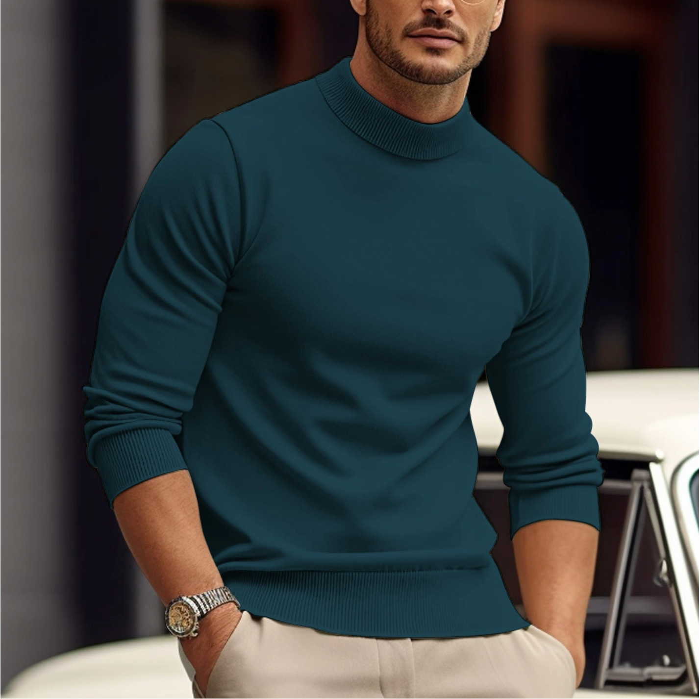 Theron Men's Roll-Neck Jumper – Soft Breathable Knit with a Refined Fitted Shape