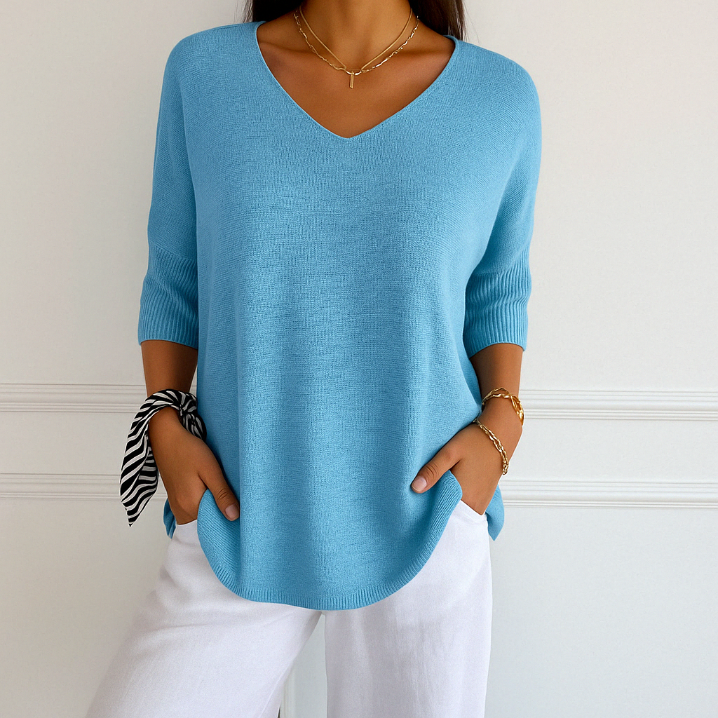 Josephine Women's V Neck Jumper – Fine Knit Soft Long Sleeve Lightweight Sweater