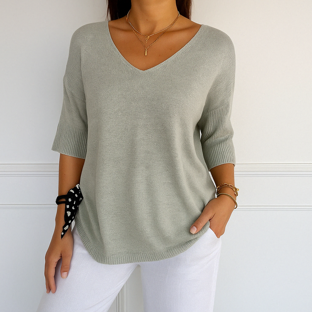 Josephine Women's V Neck Jumper – Fine Knit Soft Long Sleeve Lightweight Sweater