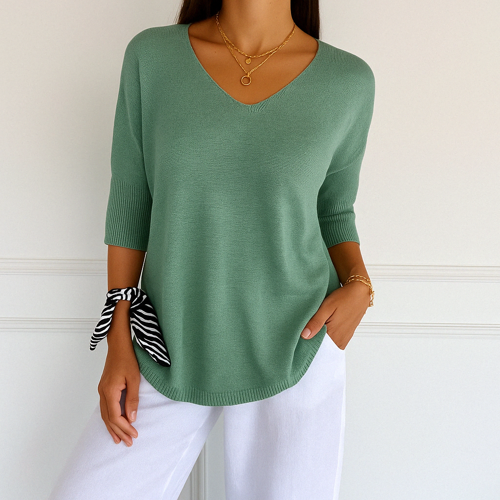 Josephine Women's V Neck Jumper – Fine Knit Soft Long Sleeve Lightweight Sweater
