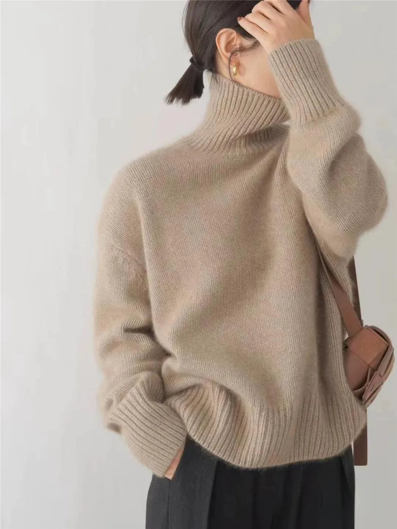 Juliette Women's Wool Roll Neck Jumper – Soft Knit Long Sleeve Winter Sweater