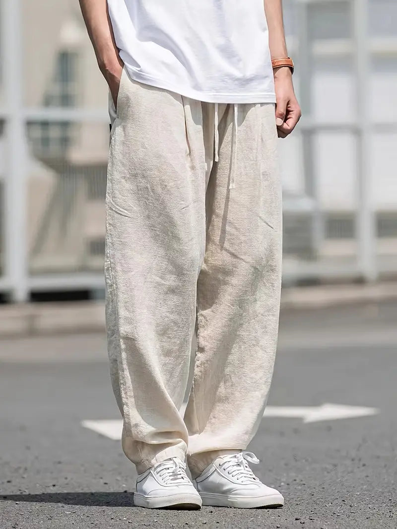 Nathan Men's Linen Trousers – Relaxed Fit Breathable Casual Summer Trousers