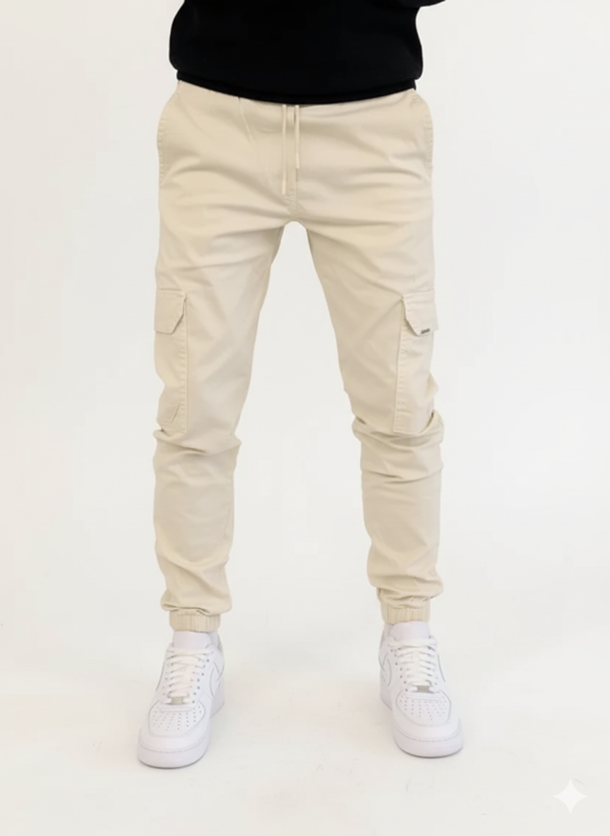 Cormac Men's Cargo Trousers – Slim Fit Drawstring Multi Pocket Casual Pants