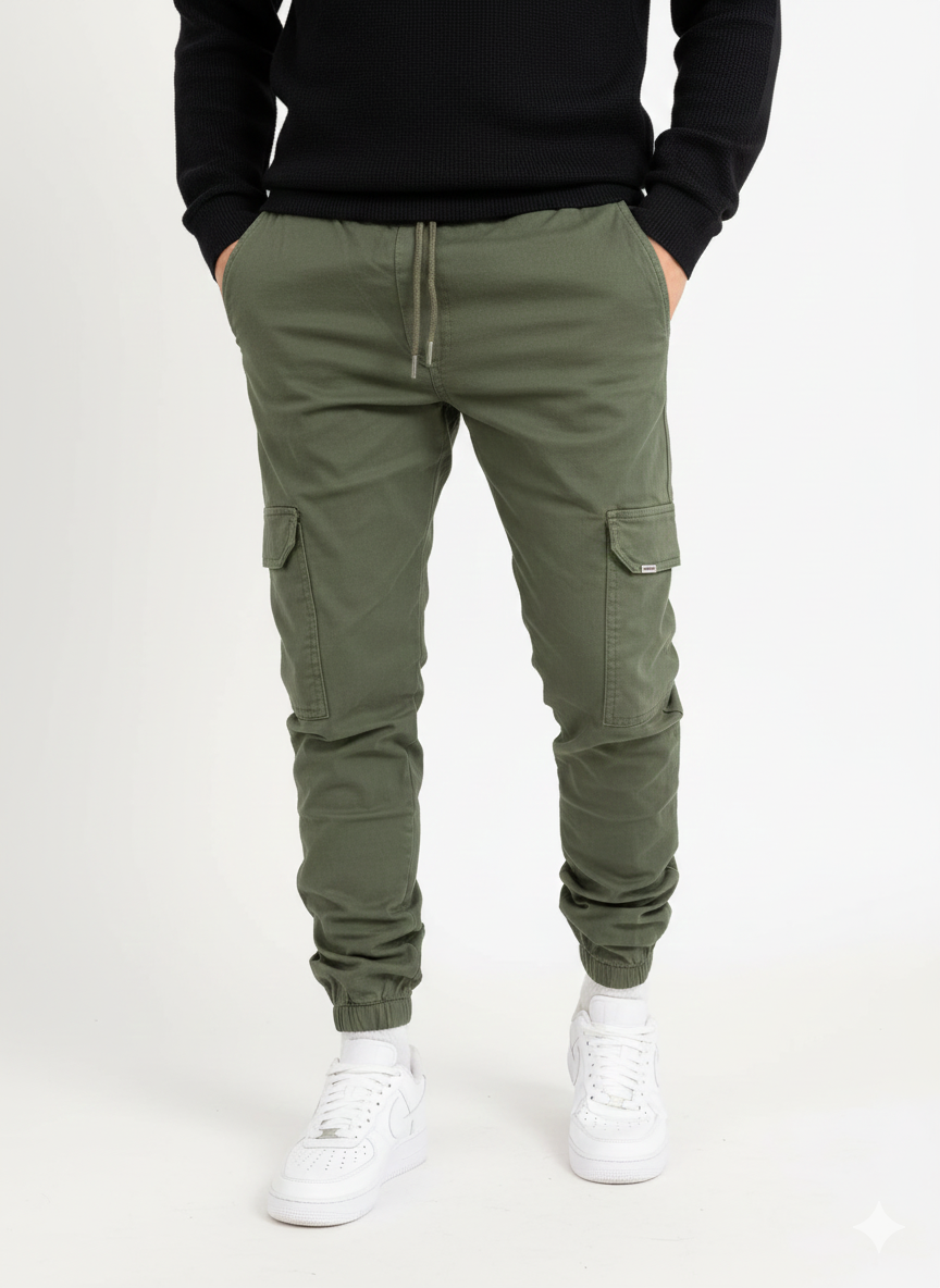 Cormac Men's Cargo Trousers – Slim Fit Drawstring Multi Pocket Casual Pants