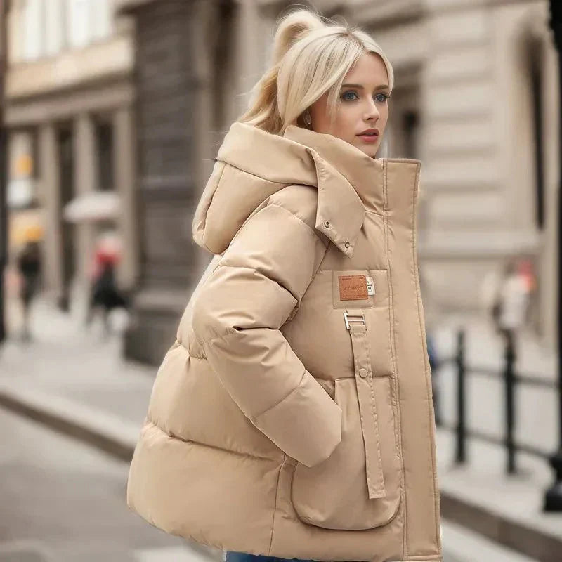 Lara Women's Waterproof Puffer Jacket – Oversized Hooded Winter Quilted Coat
