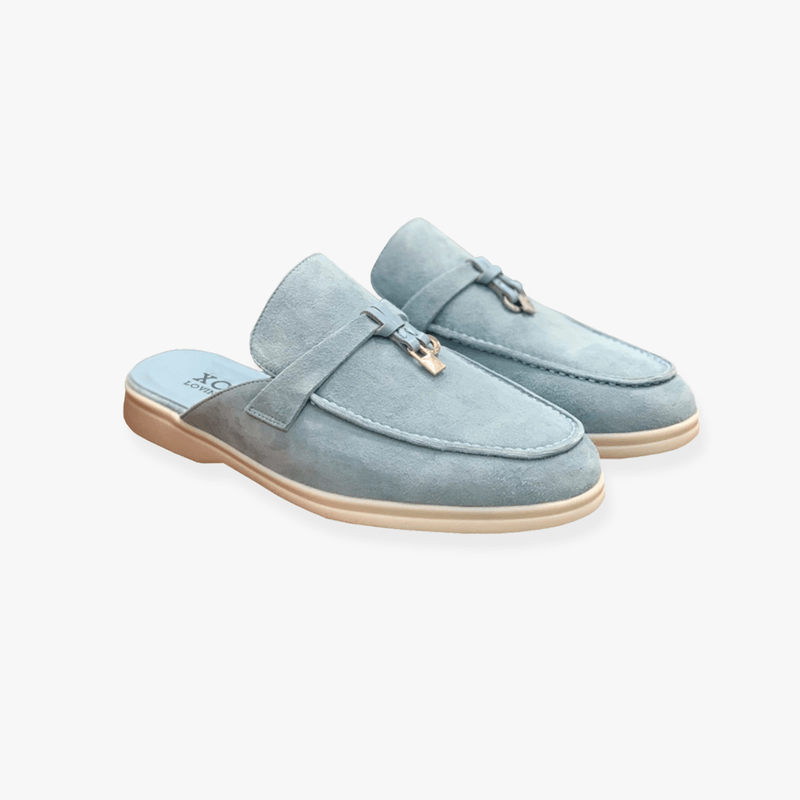 Elise Women's Slip On Mules – Buckle Detail Flat Casual Comfort Loafers