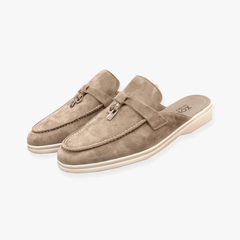 Elise Women's Slip On Mules – Buckle Detail Flat Casual Comfort Loafers